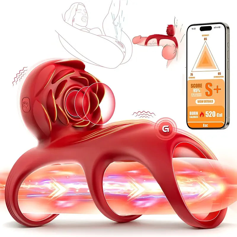 Rose 3-Ring Vibrating Remote Control Penis Ring