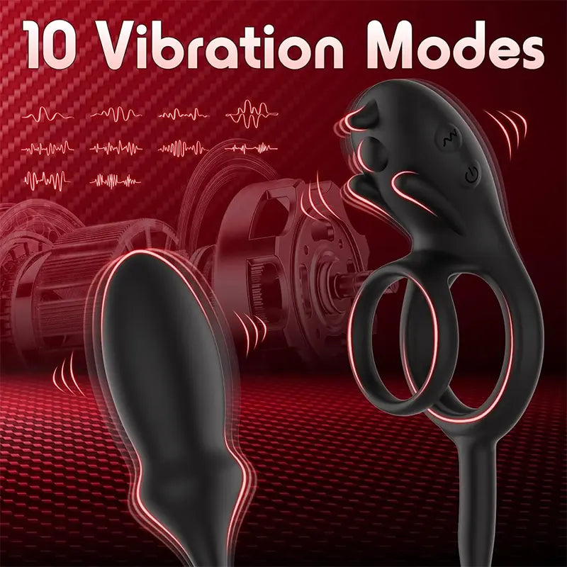 3-in-1 Vibrating Stimulating Penis Ring and Anal Plug