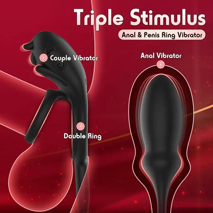 3-in-1 Vibrating Stimulating Penis Ring and Anal Plug