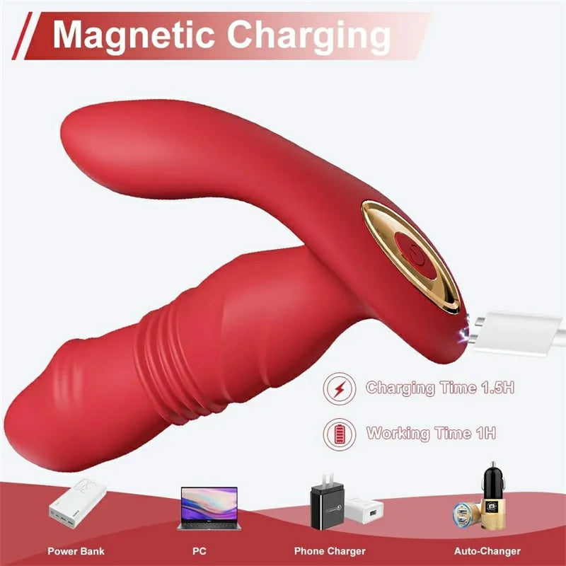 3-in-1 Thrusting Remote Control Vibrator with Dual Motors