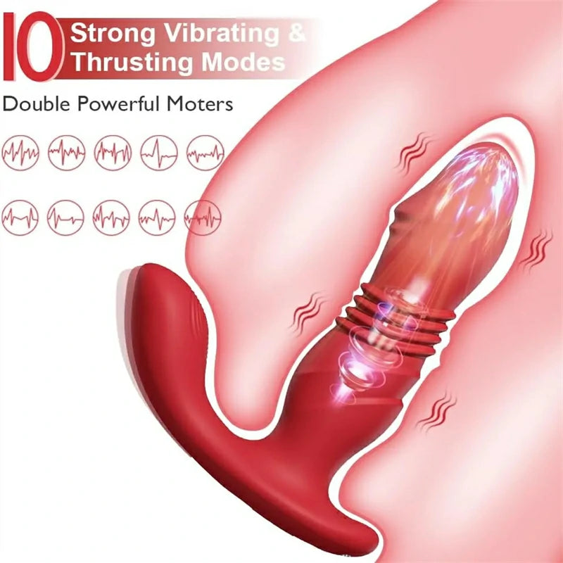 3-in-1 Thrusting Remote Control Vibrator with Dual Motors