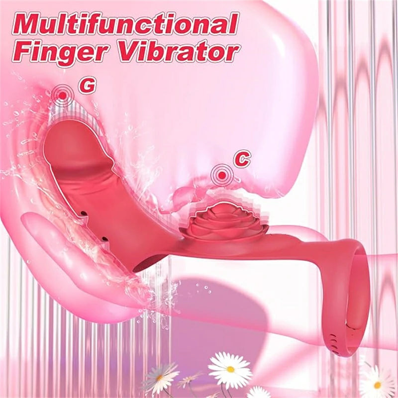 2-in-1 Finger Rose Vibrator: Dildo and Rose Stimulation Combo